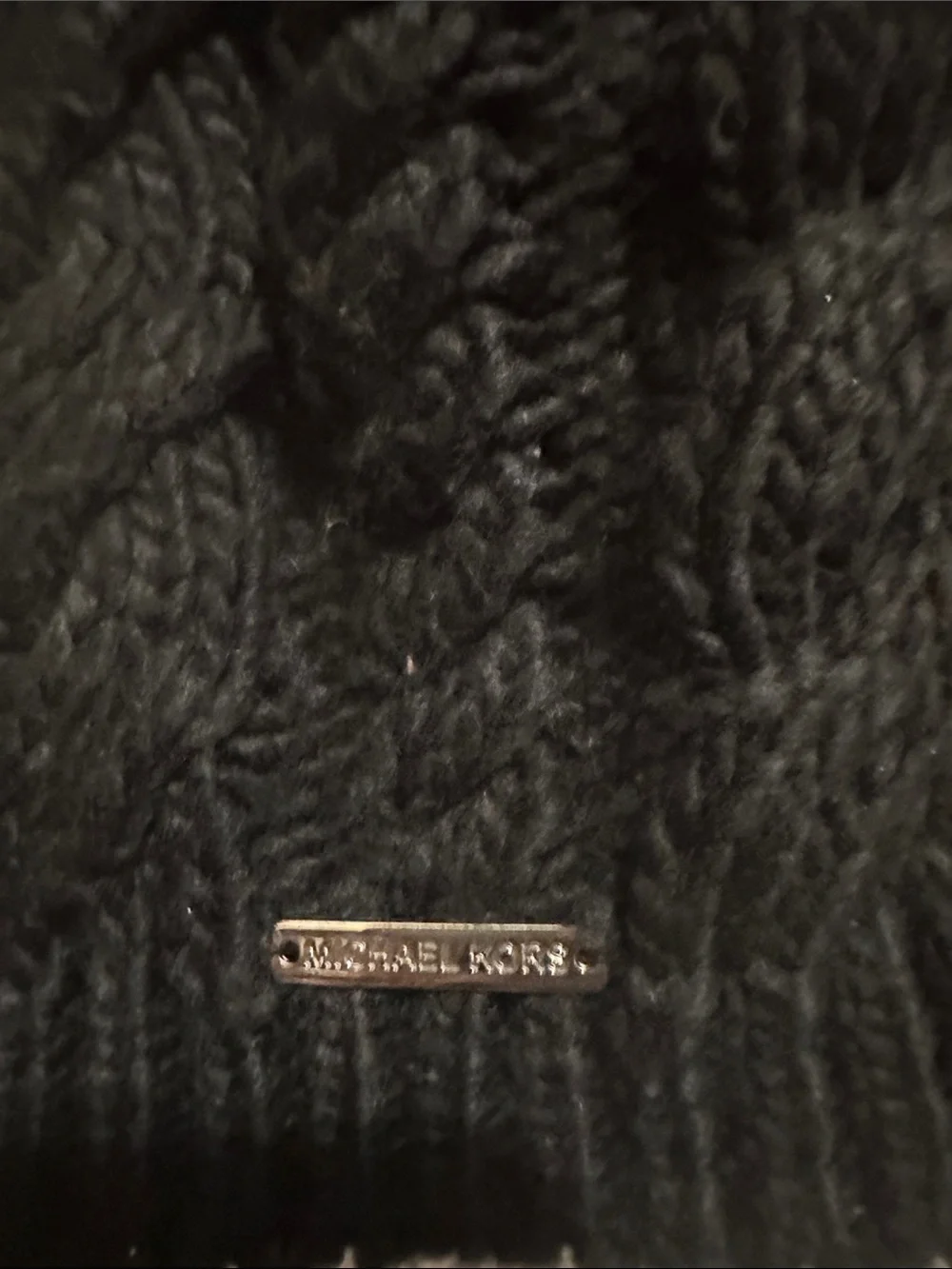 Michael Kors Black Cable-Knit Logo Beanie